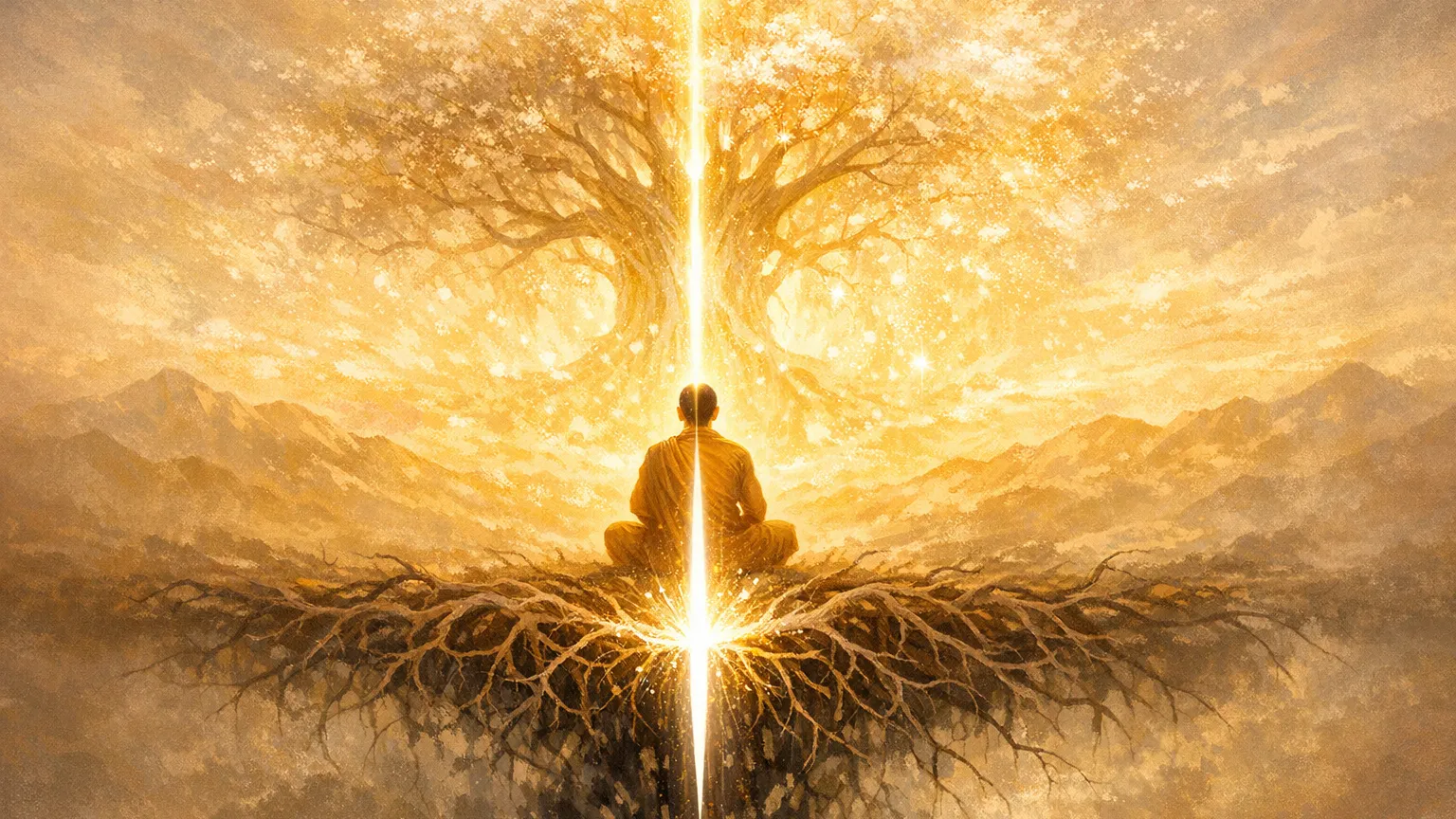 Symbolic cutting of the root of the mind and the tree of samsara by the light of discerning awareness