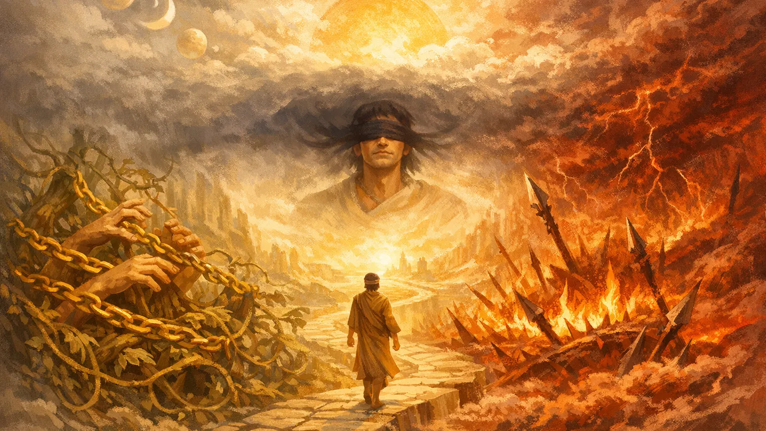 Obstacles of karma in images of ignorance, hatred, and attachment on the path